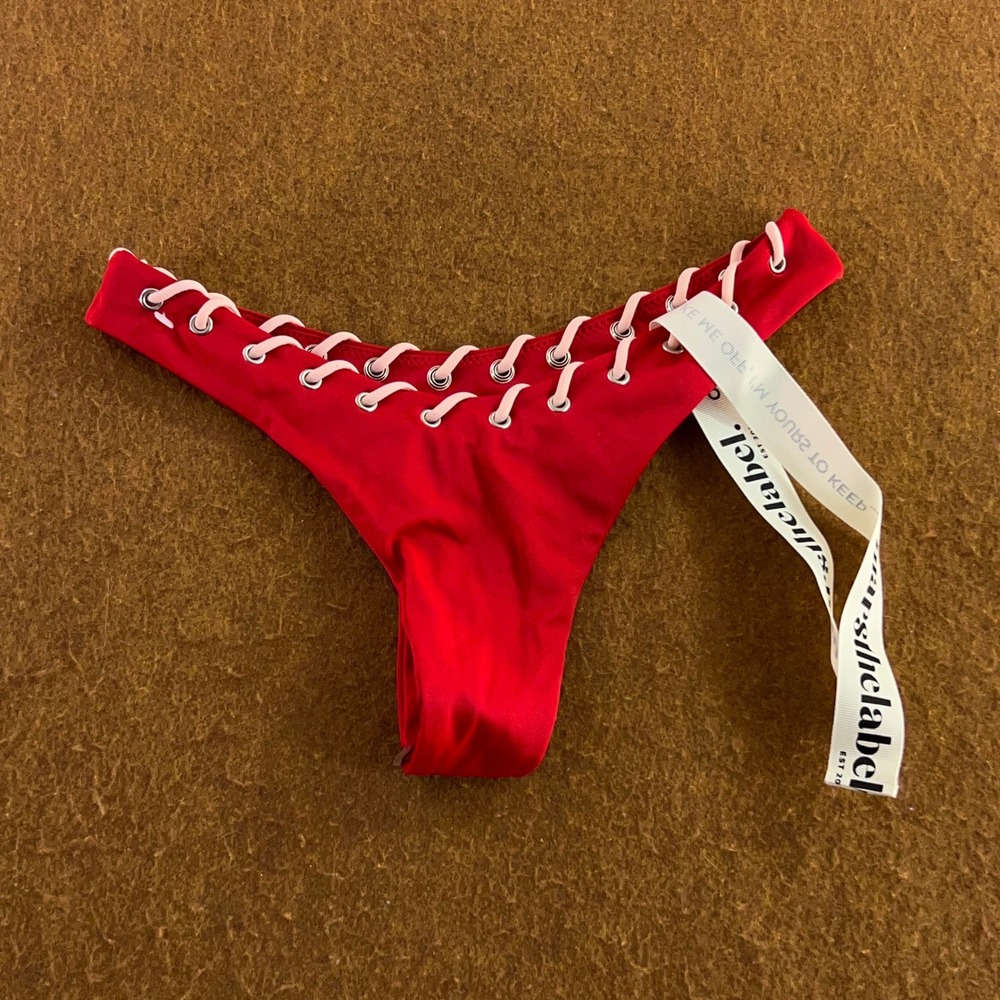 Mars The Label Womens UK 4 Red Lace Up Pink Cord Cheeky Bikini Bottoms NWT